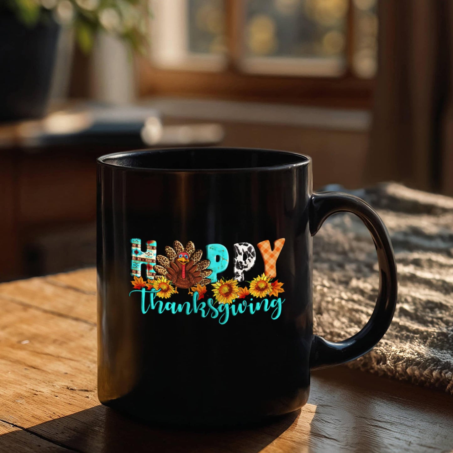 Happy Thanksgiving | Black Ceramic Mug