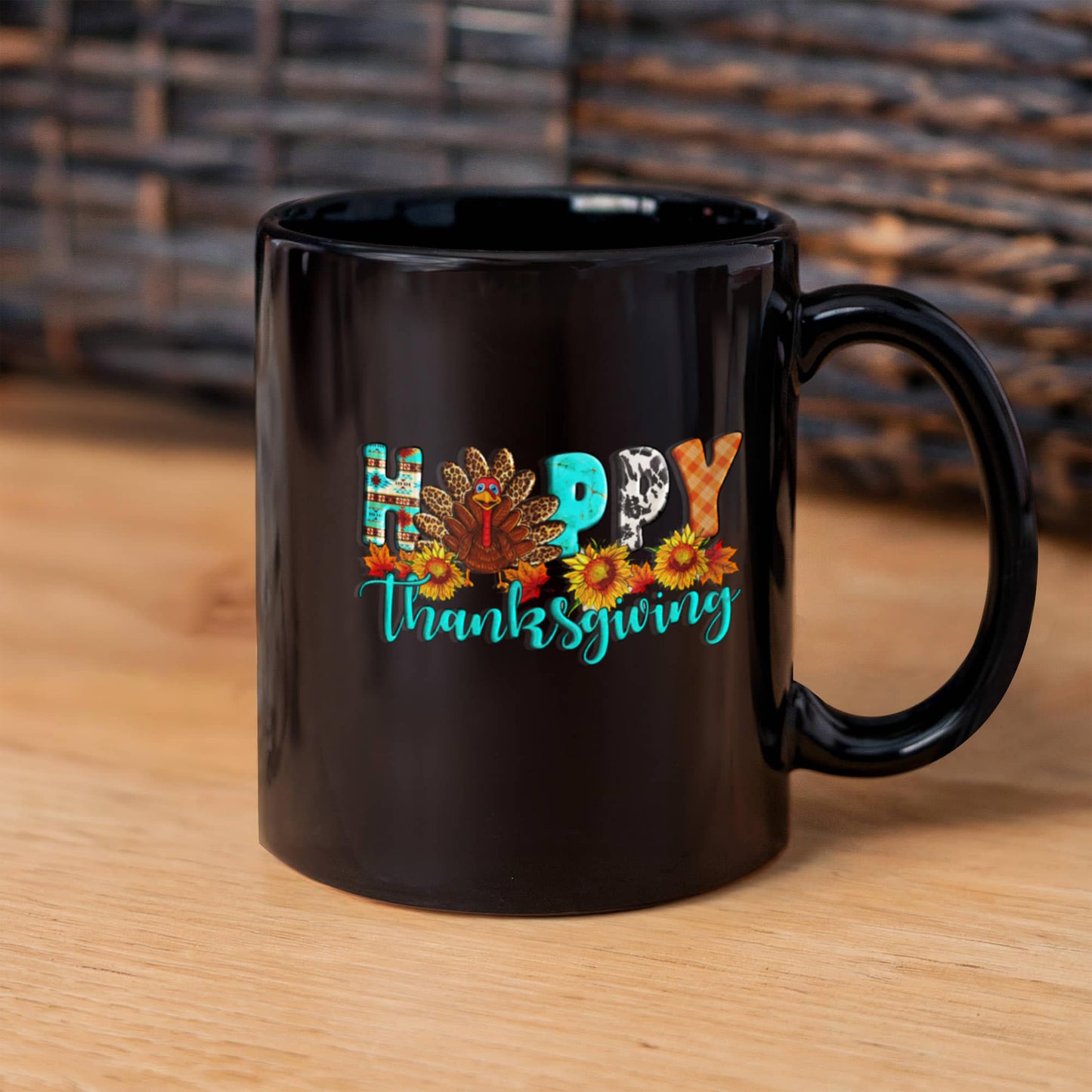 Happy Thanksgiving | Black Ceramic Mug